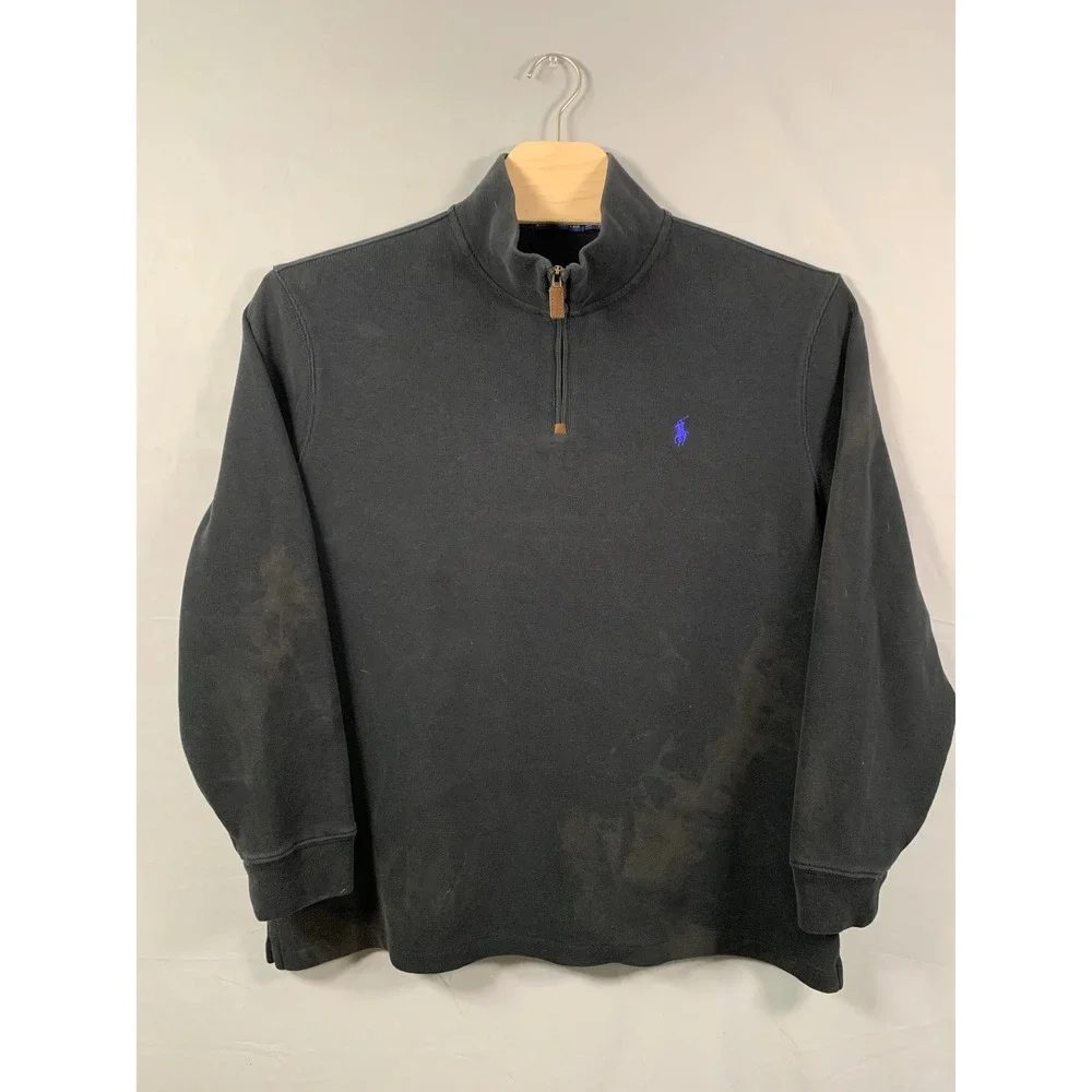 Polo Ralph Lauren Mens XXL Quarter Zip Pullover Cotton Sweater Black Blue Pony